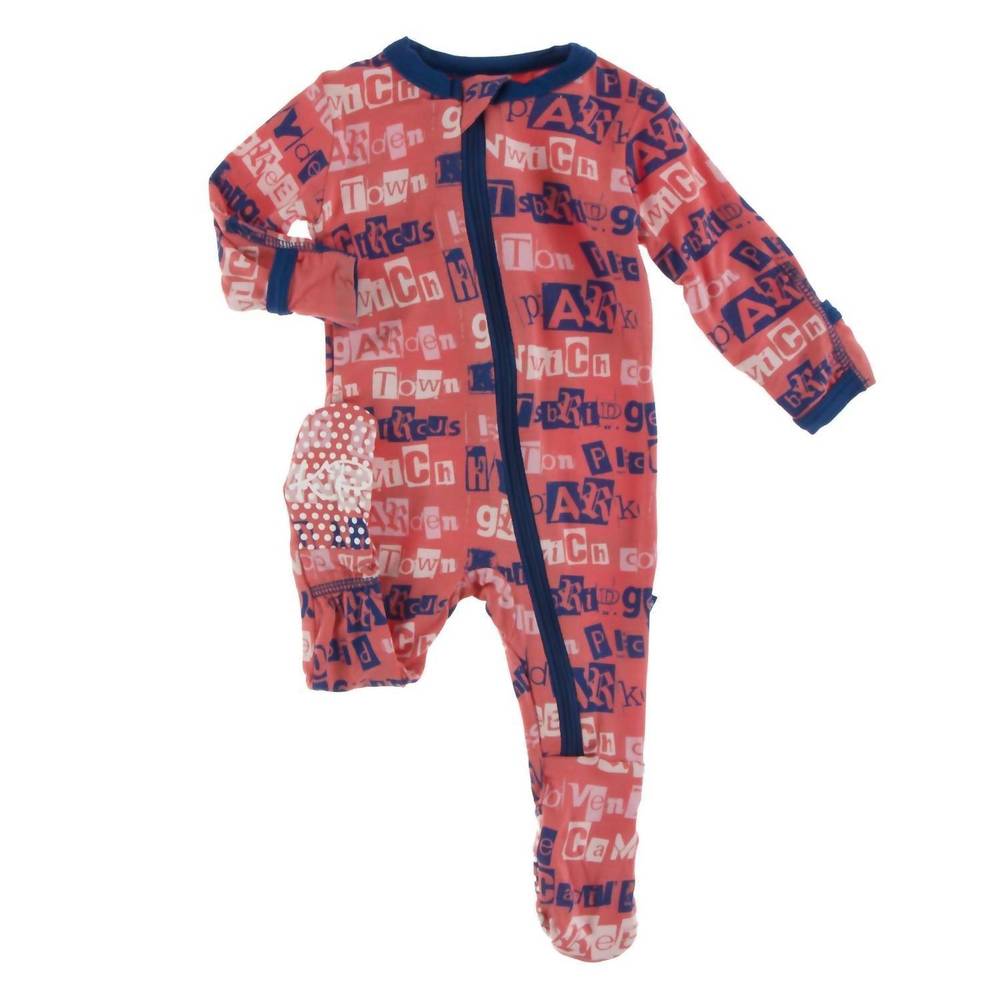 NEW KICKEE kids' print footie with zipper in english rose london towns